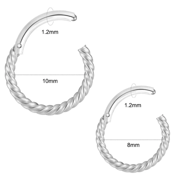 Piercing Anneau À Charnière Torsadé en acier à haute précision (dimensions) Piercing Anneau À Charnière Torsadé en acier à haute précision (dimensions).