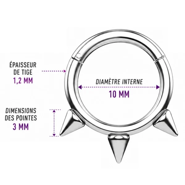 Piercing Anneau Clicker 10 mm Triple Pointe en Titane Piercing Anneau Clicker 10 mm Triple Pointe en Titane.