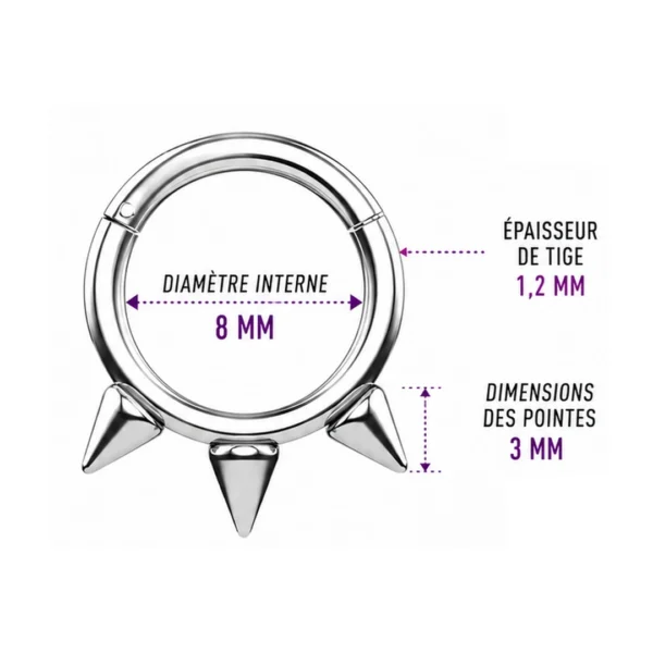 Piercing Anneau Clicker 8 mm Triple Pointe en Titane Piercing Anneau Clicker 8 mm Triple Pointe en Titane.
