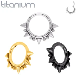 Piercing Anneau Clicker Perles & Pointes Radiales en Titane.
