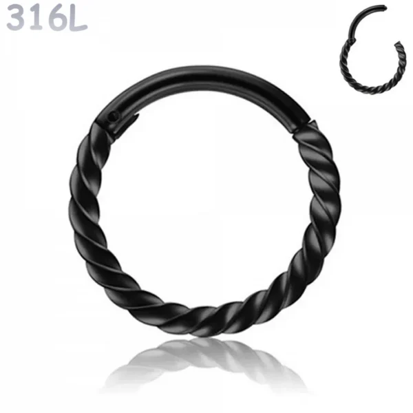 Piercing Anneau Clicker Torsadé Acier 316L Noir PVD Piercing Anneau Clicker Torsadé Acier 316L Noir PVD.