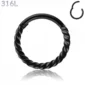 Piercing Anneau Clicker Torsadé Acier 316L Noir PVD.