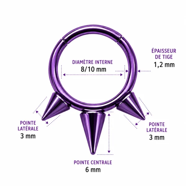 Piercing Anneau Clicker Triple Spike Asymétrique en Titane (dimensions) Piercing Anneau Clicker Triple Spike Asymétrique en Titane (dimensions).