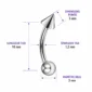 Piercing Arcade Banane Titane Bille & Pointe (dimensions).