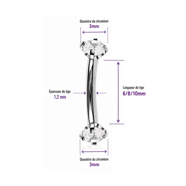 Piercing Banane Titane Double Zirconium Blanc Griffé Piercing Banane Titane Double Zirconium Blanc Griffé.
