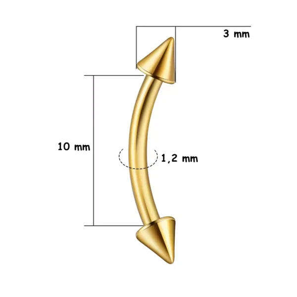 Piercing Banane à Pointes (Spikes) en Titane Anodisé Doré - Variante 10 mm pour Arcade & Rook Piercing Banane à Pointes (Spikes) en Titane Anodisé Doré - Variante 10 mm pour Arcade & Rook.