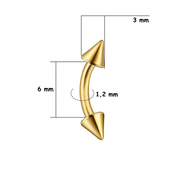 Piercing Banane à Pointes (Spikes) en Titane Anodisé Doré - Variante 6 mm pour Arcade & Rook Piercing Banane à Pointes (Spikes) en Titane Anodisé Doré - Variante 6 mm pour Arcade & Rook.