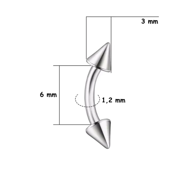 Piercing Banane à Pointes (Spikes) en Titane Brut - Variante 6 mm pour Arcade & Rook Piercing Banane à Pointes (Spikes) en Titane Brut - Variante 6 mm pour Arcade & Rook.