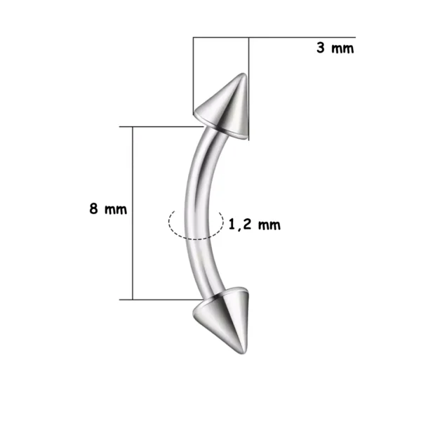 Piercing Banane à Pointes (Spikes) en Titane Brut - Variante 8 mm pour Arcade & Rook Piercing Banane à Pointes (Spikes) en Titane Brut - Variante 8 mm pour Arcade & Rook.