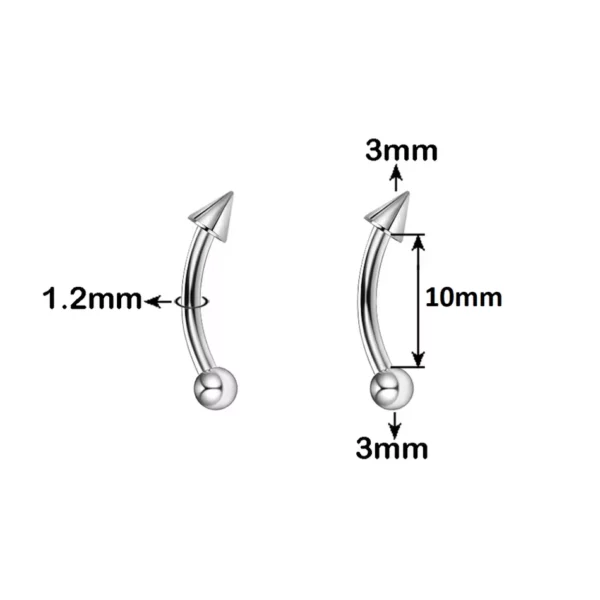 Piercing Banane en Titane Bille et Spike (dimensions)