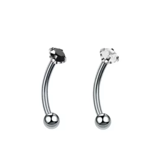 Piercing Banane en Titane Bille et Zircon, Noir ou Blanc.