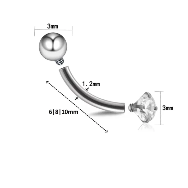 Piercing Banane en Titane Bille et Zircon (dimensions) Piercing Banane en Titane Bille et Zircon (dimensions)