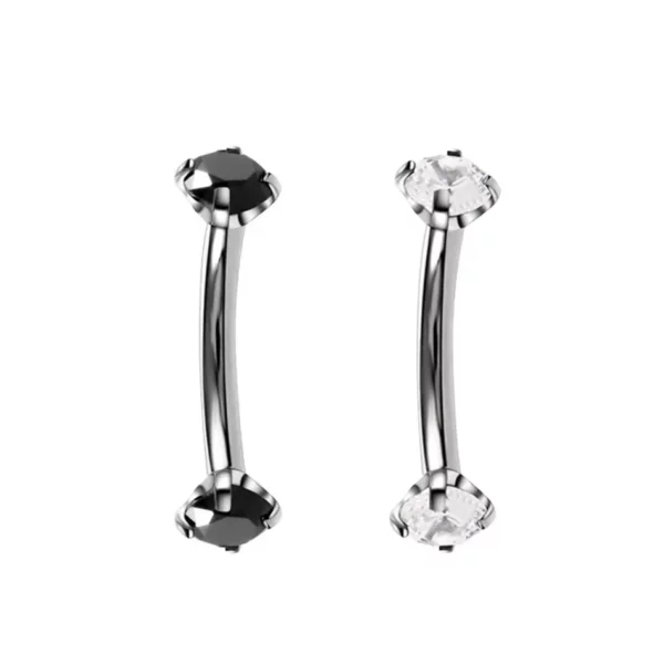 Piercing Banane en Titane Double Zircon, Noir ou Blanc.