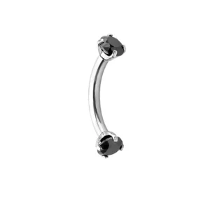 Piercing Banane en Titane Double Zircon Noir (profil).