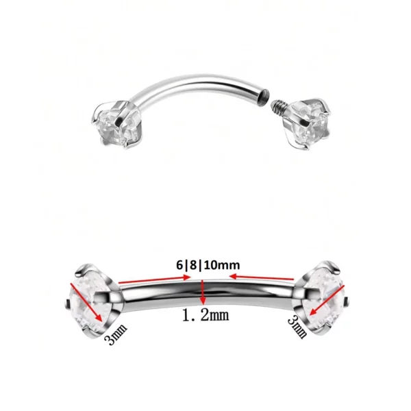 Piercing Banane en Titane Double Zircon (dimensions) Piercing Banane en Titane Double Zircon (dimensions).