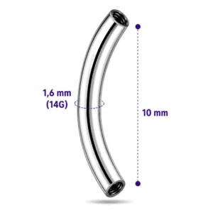 Piercing Barbell Courbé 10 mm (Banane) 14G Titane Filetage Interne.