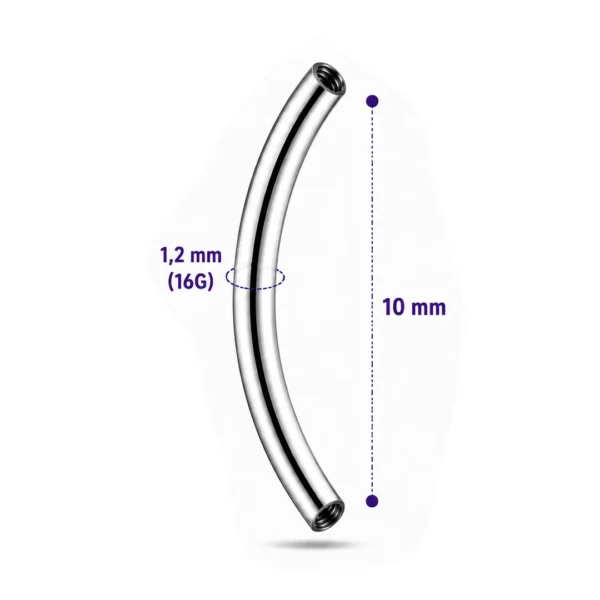 Piercing Barbell Courbé 10 mm (Banane) 16G Titane Filetage Interne Piercing Barbell Courbé 10 mm (Banane) 16G Titane Filetage Interne.
