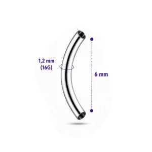 Piercing Barbell Courbé 6 mm (Banane) 16G Titane Filetage Interne.