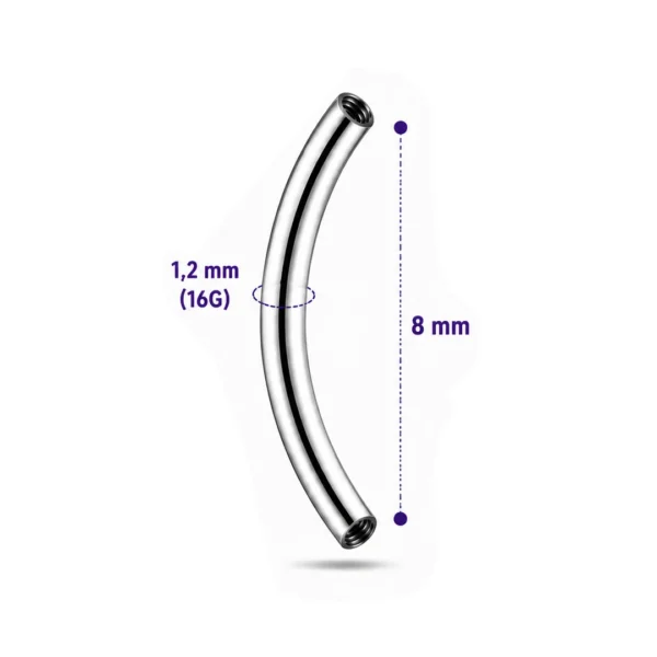 Piercing Barbell Courbé 8 mm (Banane) 16G Titane Filetage Interne Piercing Barbell Courbé 8 mm (Banane) 16G Titane Filetage Interne.