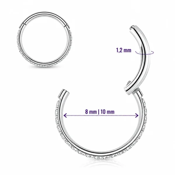 Piercing Clicker Titane à Tranche Pavée de Zirconiums (dimensions) Piercing Clicker Titane à Tranche Pavée de Zirconiums (dimensions).