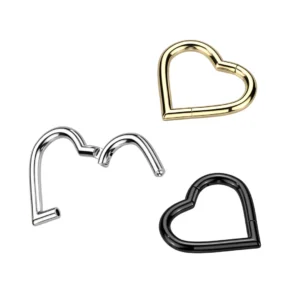 Piercing Cœur en Titane ASTM-F136 de Couleur Noir, Doré ou Argenté.