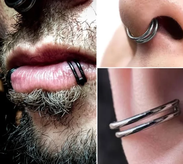 Piercing Double Anneau À Charnière (oreille, septum, lèvre).