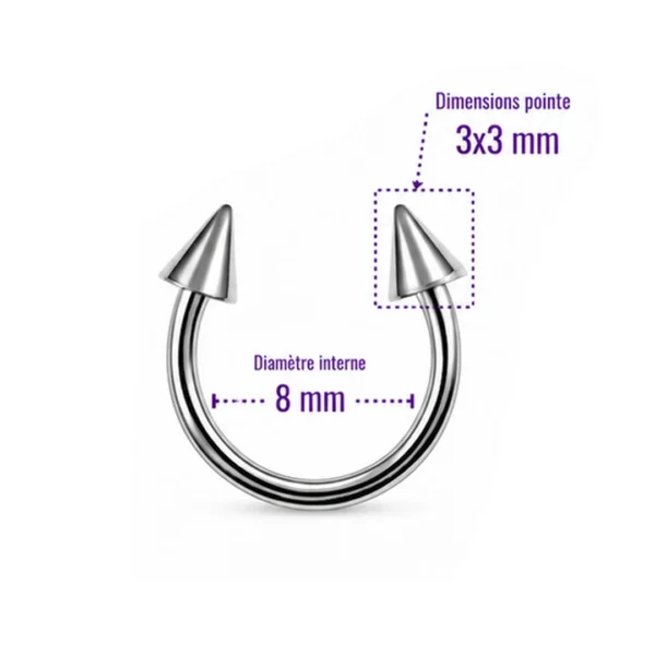 Piercing Fer à Cheval 8 mm à Pointes Coniques Titane Piercing Fer à Cheval 8 mm à Pointes Coniques Titane.
