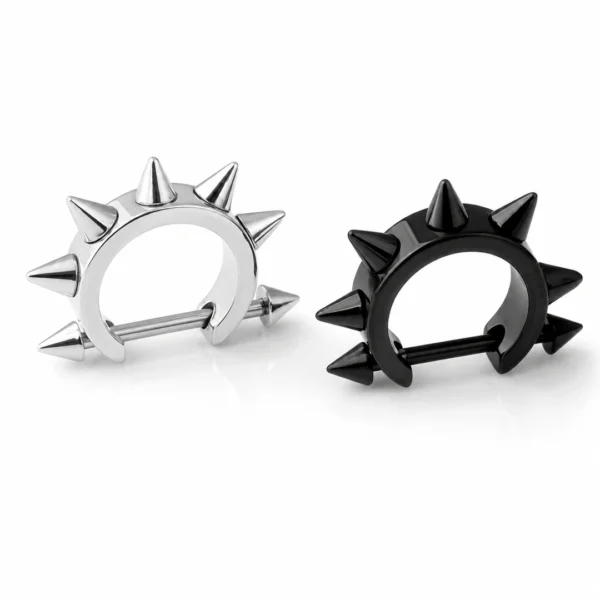 Piercing Hélix et Lobe Demi-Anneau à 7 Pointes Acier 316L Poli et Noir PVD Piercing Hélix et Lobe Demi-Anneau à 7 Pointes Acier 316L Poli et Noir PVD.