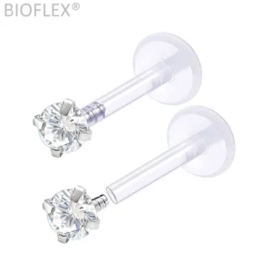 Piercing Labret Bioflex® avec Zircon Push-Fit 2-5 mm.
