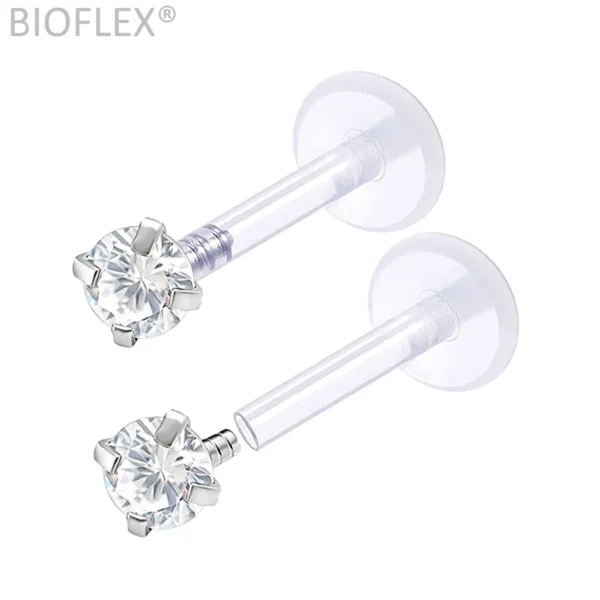 Piercing Labret Bioflex® avec Zircon Push-Fit 2-5 mm.