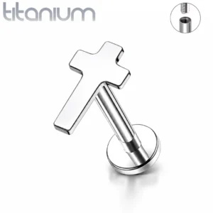 Piercing Labret Croix Gothique en Titane Oreille Lèvre.