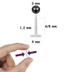Piercing Labret Tige Bioflex & Bille Acier 316L (dimensions).