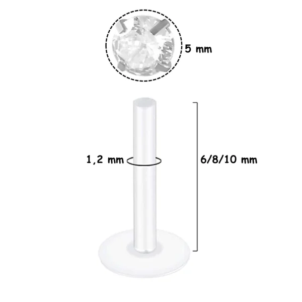 Piercing Labret Tige Bioflex® 6 à 10 mm avec Zircon Push-Fit 5 mm Piercing Labret Tige Bioflex® 6 à 10 mm avec Zircon Push-Fit 5 mm.