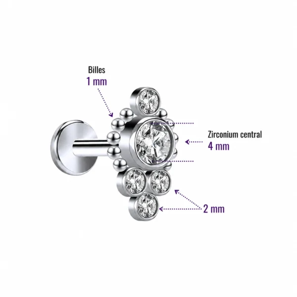 Piercing Labret Titane Ornemental Zirconiums & Billes (dimensions) Piercing Labret Titane Ornemental Zirconiums & Billes (dimensions).
