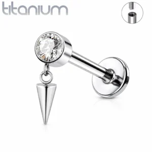 Piercing Labret Titane Zirconium & Pointe Suspendue.