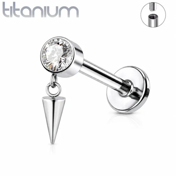 Piercing Labret Titane Zirconium & Pointe Suspendue Piercing Labret Titane Zirconium & Pointe Suspendue.