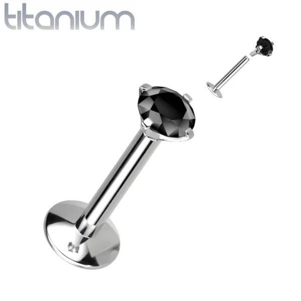 Piercing Labret Titane à Zirconium Griffé Noir (filetage interne) Piercing Labret Titane à Zirconium Griffé Noir (filetage interne).