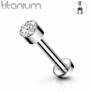 Piercing Labret Titane à Zirconium Serti Clos.