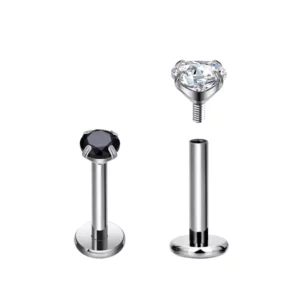 Piercing Labret Zircon Noir ou Blanc.