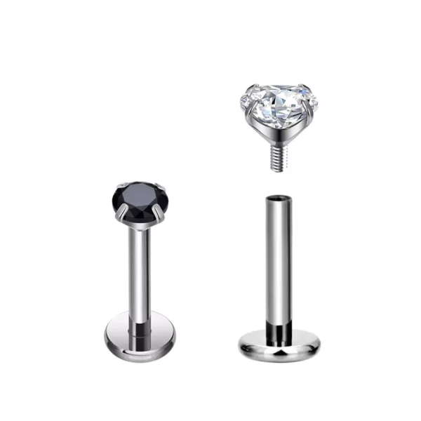 Piercing Labret Zircon Noir ou Blanc.