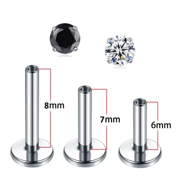 Piercing Labret Zircon Noir ou Blanc (longueurs tiges) Piercing Labret Zircon Noir ou Blanc (longueurs tiges).