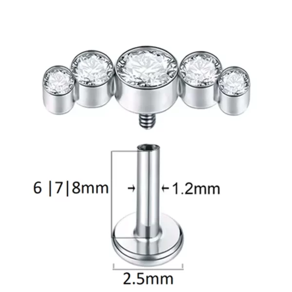 Piercing Labret en Titane 5 Zircons Nyx Luna (diamètres tiges et socle) Piercing Labret en Titane 5 Zircons Nyx Luna (diamètres tiges et socle)