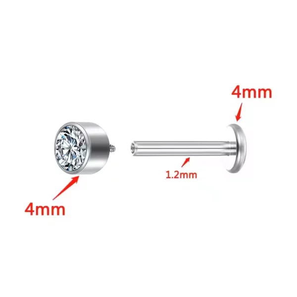 Piercing Labret en Titane à Zircon (dimensions) Piercing Labret en Titane à Zircon (dimensions)