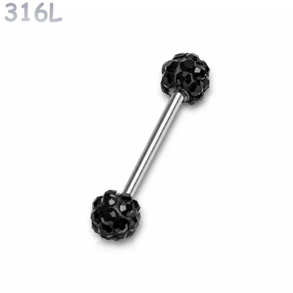 Piercing Langue Billes Pavées de Zirconiums Noirs Piercing Langue Billes Pavées de Zirconiums Noirs.