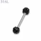 Piercing Langue Billes Pavées de Zirconiums Noirs.