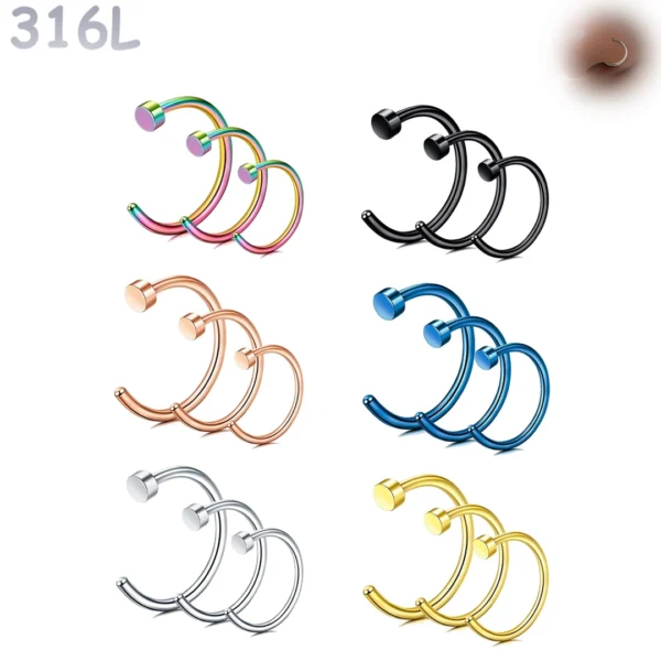 Piercing Narine Anneau à Disque Acier 316L - Lot 3 Tailles.