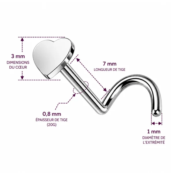 Piercing Narine Motif Cœur Stud Courbé en U (dimensions) Piercing Narine Motif Cœur Stud Courbé en U (dimensions).