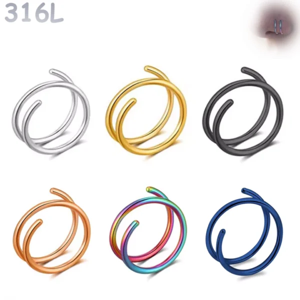 Piercing Nez Double Anneau Nostril Acier 316L.