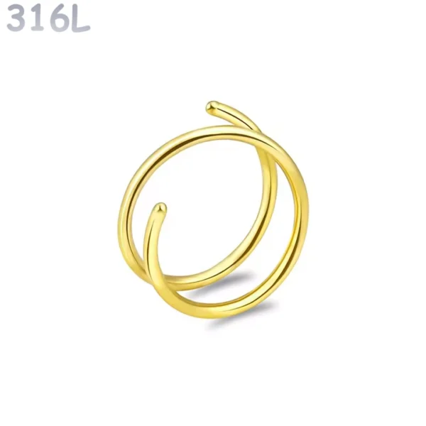 Piercing Nez Double Anneau Nostril Acier 316L Doré PVD Piercing Nez Double Anneau Nostril Acier 316L Doré PVD.