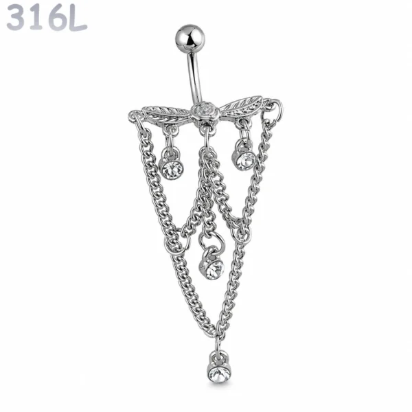 Piercing Nombril Chandelier Floral à Chaînes et Zirconiums.